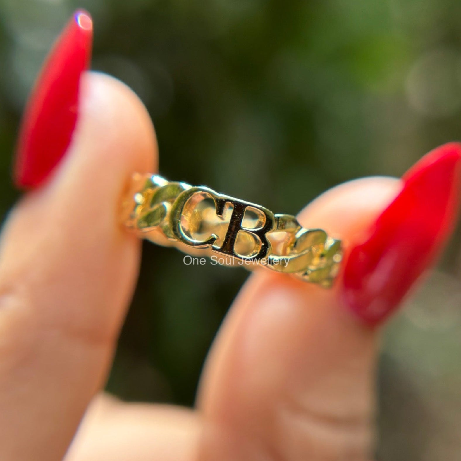 Solid Gold Cuban Link Ring, Initial Name Ring, Cuban Link Ring, Stackable Ring, Personalized Ring, Promise Ring, Dainty Name Ring