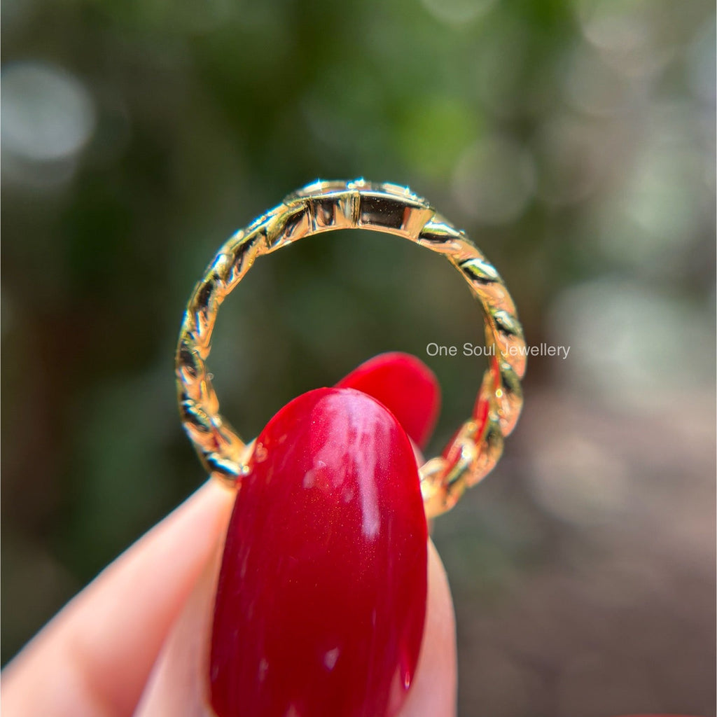 Solid Gold Cuban Link Ring, Initial Name Ring, Cuban Link Ring, Stackable Ring, Personalized Ring, Promise Ring, Dainty Name Ring