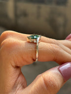 3.00 CT Asscher Dark Green Moissanite Engagement Ring, Bypass Shank Bezel Set Ring, 10K White Gold Wedding Ring
