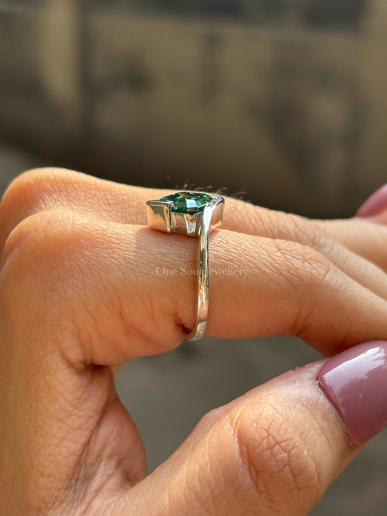 3.00 CT Asscher Dark Green Moissanite Engagement Ring, Bypass Shank Bezel Set Ring, 10K White Gold Wedding Ring