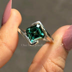 3.00 CT Asscher Dark Green Moissanite Engagement Ring, Bypass Shank Bezel et Ring, 10K White Gold Wedding Ring, Square Cut Diamond Ring