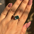 3.00 CT Asscher Dark Green Moissanite Engagement Ring, Bypass Shank Bezel et Ring, 10K White Gold Wedding Ring, Square Cut Diamond Ring