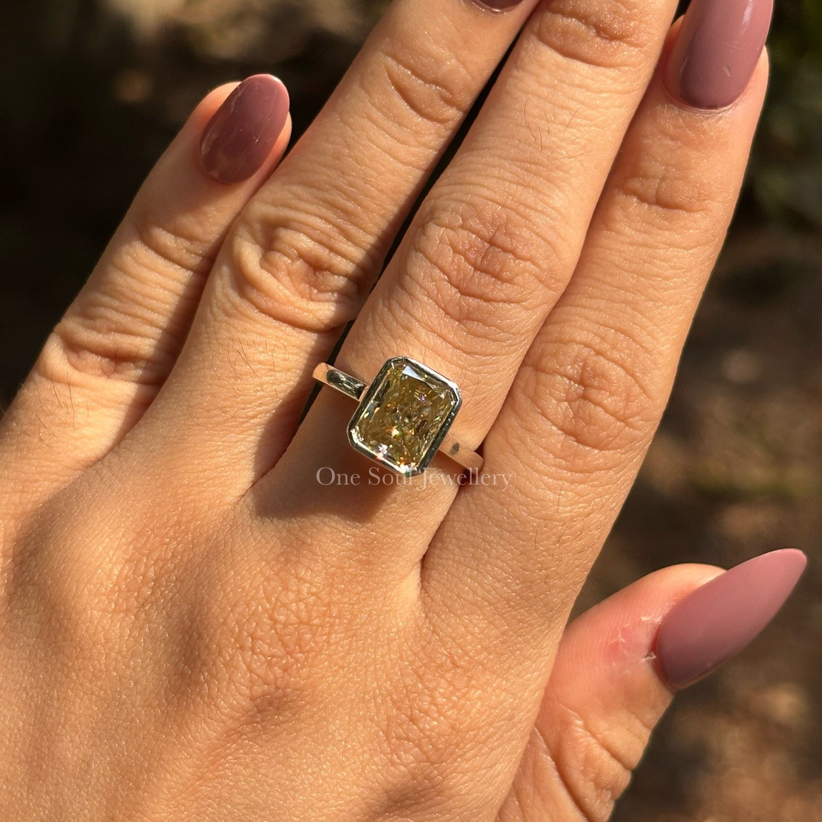 Radiant Cut Yellow Moissanite Engagement Ring, 3.00 CT Radiant Cut Wedding Ring, Bezel Set Solitaire Ring, Anniversary Gift for Her