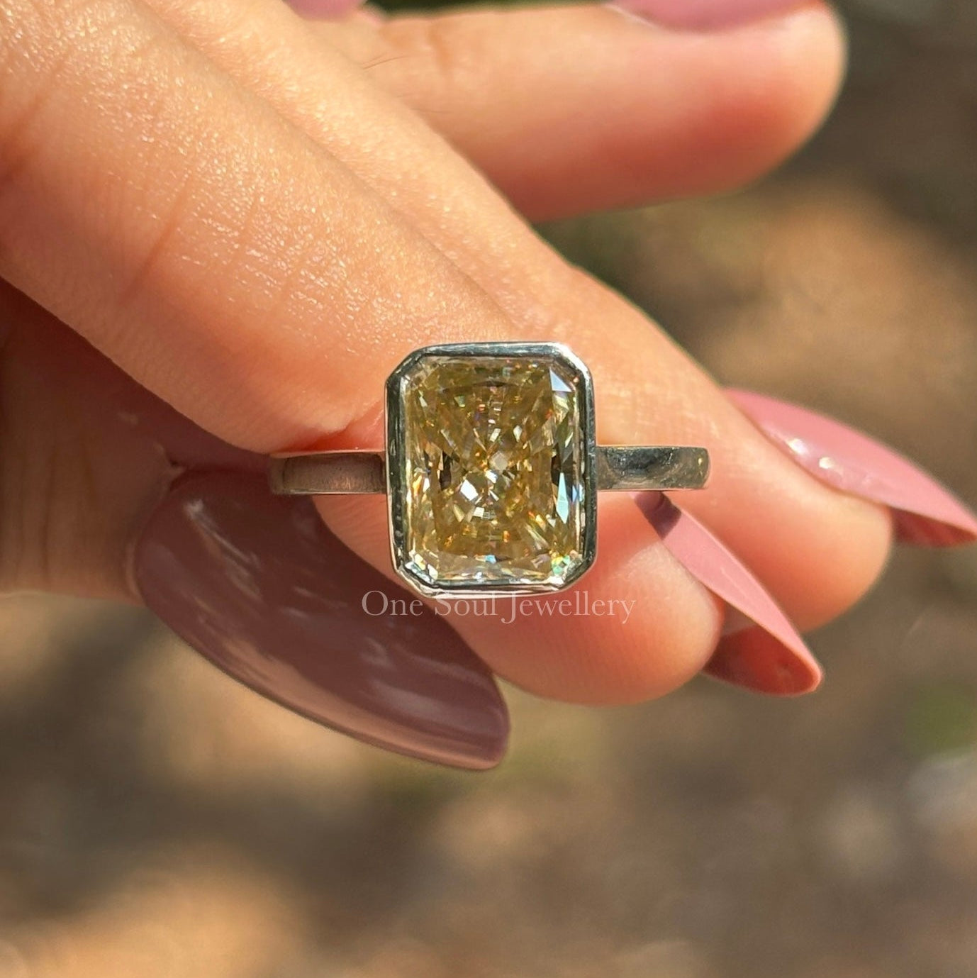 Radiant Cut Yellow Moissanite Engagement Ring, 3.00 CT Radiant Cut Wedding Ring, Bezel Set Solitaire Ring, Anniversary Gift for Her