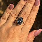 Big Dark Grey Oval Moissanite Engagement Ring, Gray Diamond Solitaire Wedding Ring, Button Setting, 8 Prong Ring, Proposal Ring, Trendy Ring