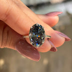 Big Dark Grey Oval Moissanite Engagement Ring, Gray Diamond Solitaire Wedding Ring, Button Setting, 8 Prong Ring, Proposal Ring, Trendy Ring