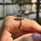 Big Dark Grey Oval Moissanite Engagement Ring, Gray Diamond Solitaire Wedding Ring, Button Setting, 8 Prong Ring, Proposal Ring, Trendy Ring