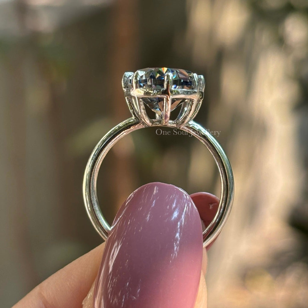 Big Dark Grey Oval Moissanite Engagement Ring, Gray Diamond Solitaire Wedding Ring, Button Setting, 8 Prong Ring, Proposal Ring, Trendy Ring