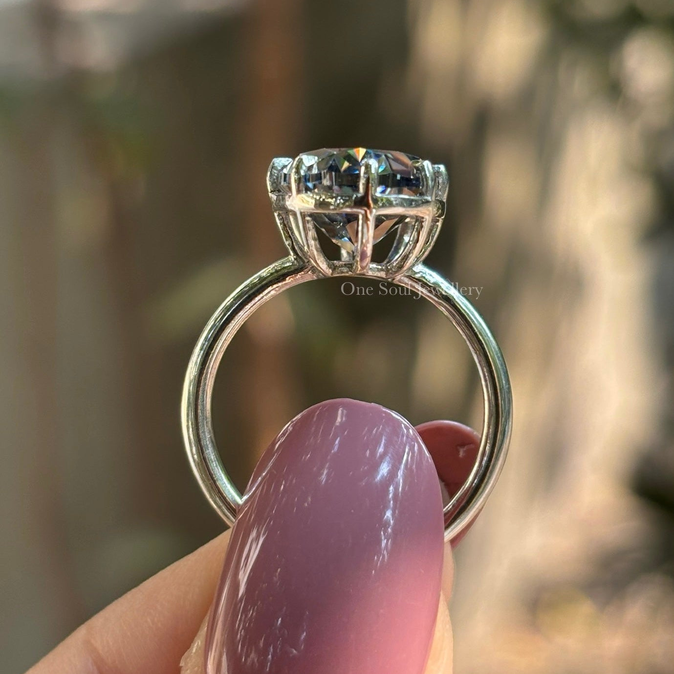 Big Dark Grey Oval Moissanite Engagement Ring, Gray Diamond Solitaire Wedding Ring, Button Setting, 8 Prong Ring, Proposal Ring, Trendy Ring