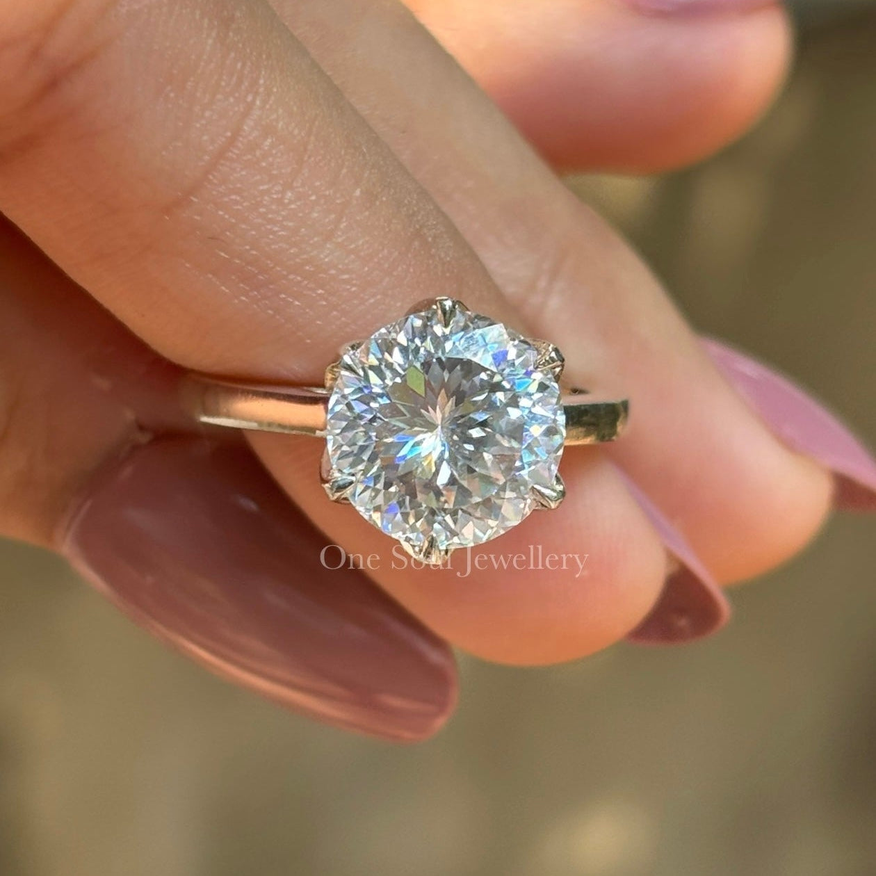 6.50 CT Portuguese Cut Moissanite Engagement Ring, Solitaire Wedding Ring, Six Claw Prongs Tulip Setting Ring, Promise Ring, Gift for Her