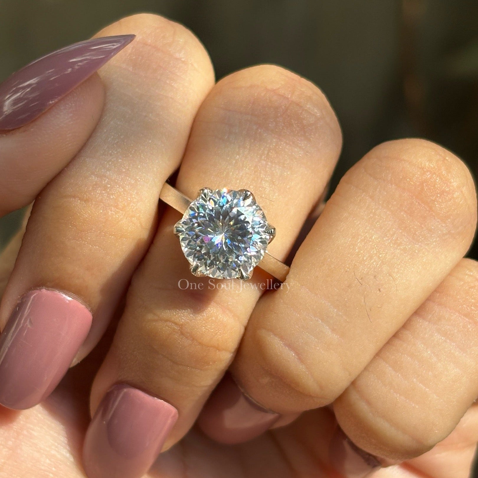 6.50 CT Portuguese Cut Moissanite Engagement Ring, Solitaire Wedding Ring, Six Claw Prongs Tulip Setting Ring, Promise Ring, Gift for Her