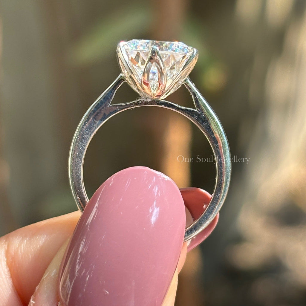 6.50 CT Portuguese Cut Moissanite Engagement Ring, Solitaire Wedding Ring, Six Claw Prongs Tulip Setting Ring, Promise Ring, Gift for Her