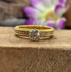 14K yellow gold solitaire engagement ring with 0.50ct round brilliant colorless moissanite — pavé set band, handcrafted fine jewelry