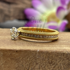 14K yellow gold solitaire engagement ring with 0.50ct round brilliant colorless moissanite — pavé set band, handcrafted fine jewelry