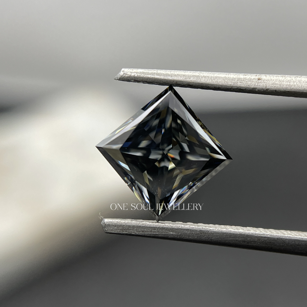 1.00 to 5.00 CT Dark Grey Princess Cut Loose Moissanite Stone. Fancy Grey Moissanite for Engagement Ring. Wholesale Price. VVS1 Grade Stone
