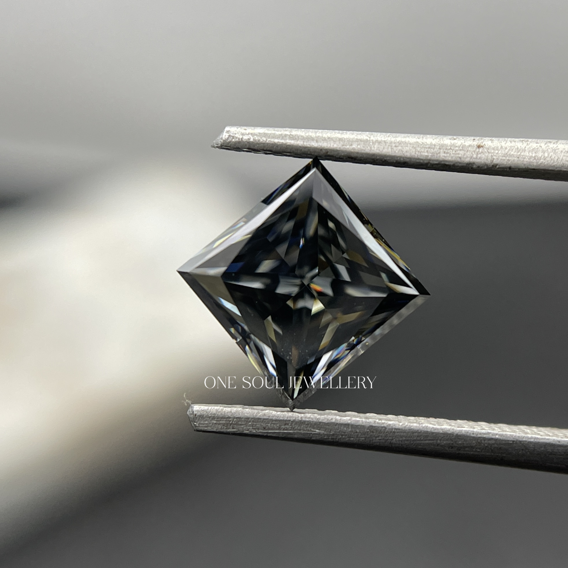 1.00 to 5.00 CT Dark Grey Princess Cut Loose Moissanite Stone. Fancy Grey Moissanite for Engagement Ring. Wholesale Price. VVS1 Grade Stone