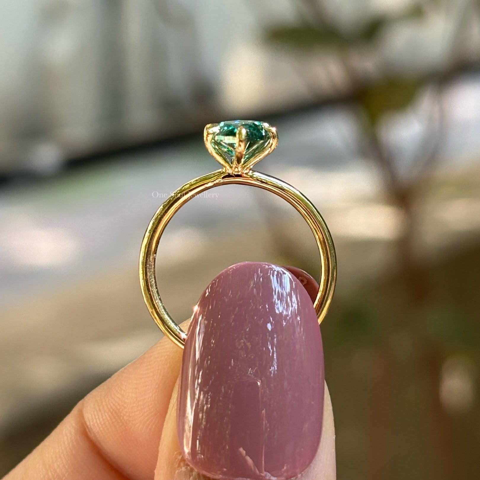 Dark Green Marquise Cut Moissanite Engagement Ring, 2.00 CT Solitaire Wedding Ring, 10K Yellow Gold Ring, Claw Prongs, Proposal Ring