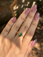 Dark Green Marquise Cut Moissanite Engagement Ring, 2.00 CT Solitaire Wedding Ring, 10K Yellow Gold Ring, Claw Prongs