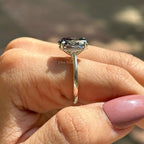 Grey Moissanite Engagement Ring, Oval Cut Moissanite Ring, Gray Diamond Ring, Bridal Ring, Hidden Halo Ring, Anniversary Gifts for Her