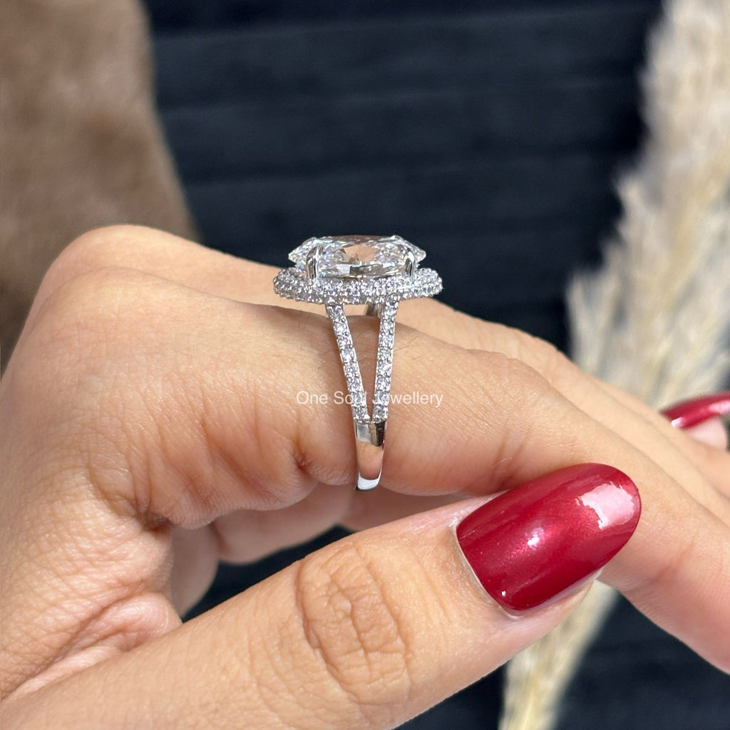 Oval Cut Lab Diamond Engagement Ring, Big Oval Cut Halo Wedding Ring, IGI Certified, Halo Split Shank Ring, White Gold Proposal Ring