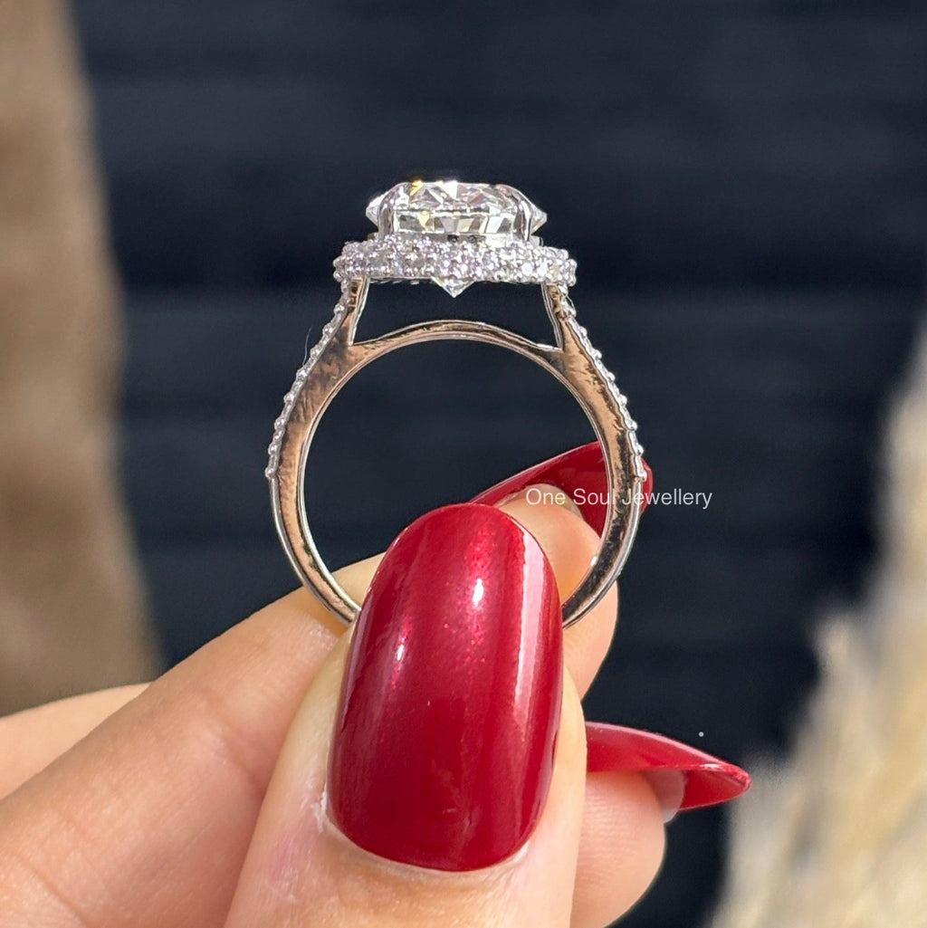 Oval Cut Lab Diamond Engagement Ring, Big Oval Cut Halo Wedding Ring, IGI Certified, Halo Split Shank Ring, White Gold Proposal Ring