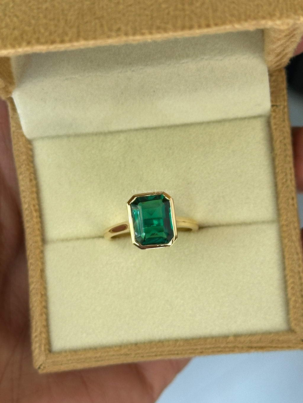 3.50 CT Emerald Cut Emerald Engagement Ring, May Birthstone Ring, Bezel Set Emerald Anniversary Ring For Women, Anniversary Gifts