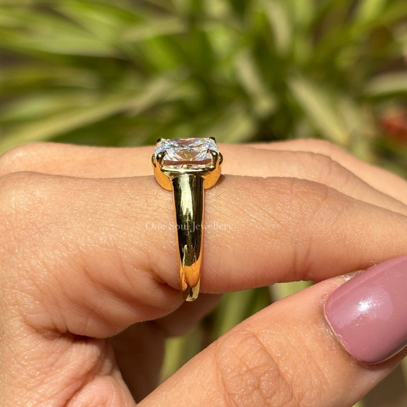 Vintage Georgian Style Cushion Moissanite Ring, 2.50 CT Cushion Moissanite Engagement Ring, Thick Band Ring, Yellow Gold Proposal Ring