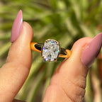 Vintage Georgian Style Cushion Moissanite Ring, 2.50 CT Cushion Moissanite Engagement Ring, Thick Band Ring, Yellow Gold Proposal Ring