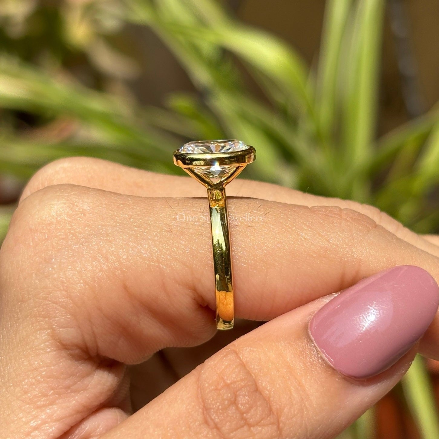 Bezel Set Cushion Moissanite Ring, 3.00 CT Colorless Cushion Engagement Ring, Yellow Gold Solitaire Ring, Proposal Ring, Anniversary Gifts