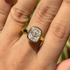 Bezel Set Cushion Moissanite Ring, 3.00 CT Colorless Cushion Engagement Ring, Yellow Gold Solitaire Ring, Proposal Ring, Anniversary Gifts