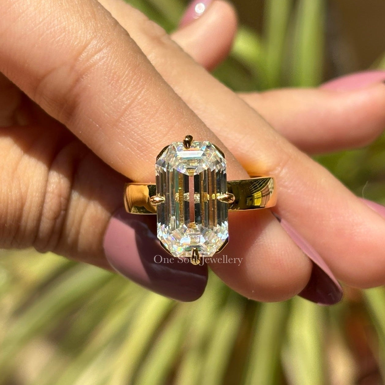 Old Mine Emerald Cut Moissanite Engagement Ring, 6.50 CT Krupp Cut Moissanite Ring, Thick Band Ring, Big Solitaire Celebrity Style Ring