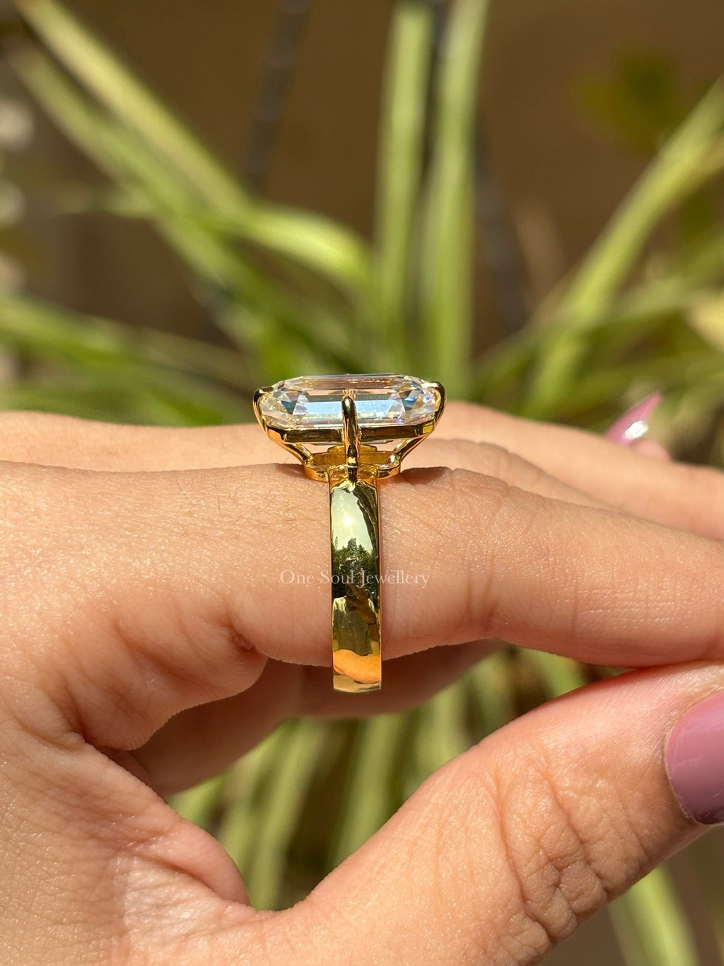 Old Mine Emerald Cut Moissanite Engagement Ring, 6.50 CT Krupp Cut Moissanite Ring, Thick Band Ring, Big Solitaire Celebrity Style Ring