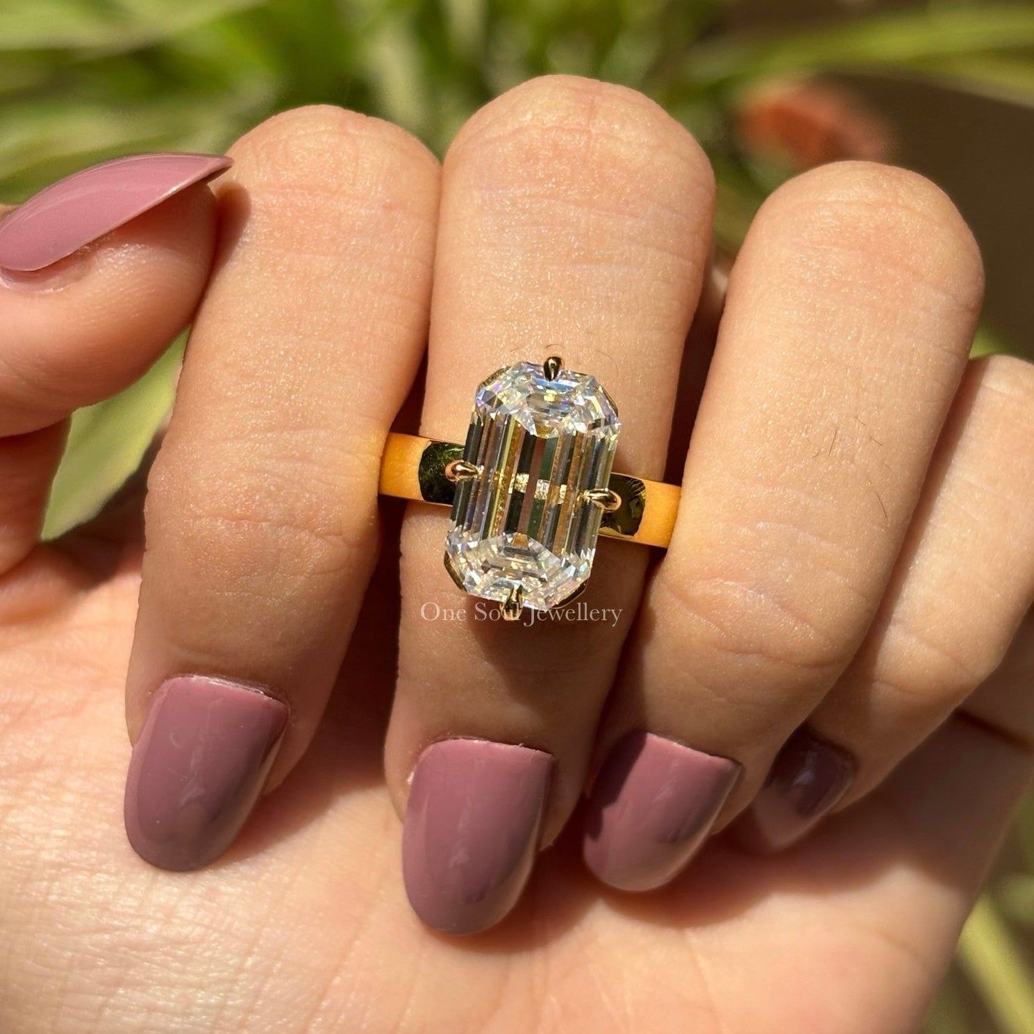 Old Mine Emerald Cut Moissanite Engagement Ring, 6.50 CT Krupp Cut Moissanite Ring, Thick Band Ring, Big Solitaire Celebrity Style Ring