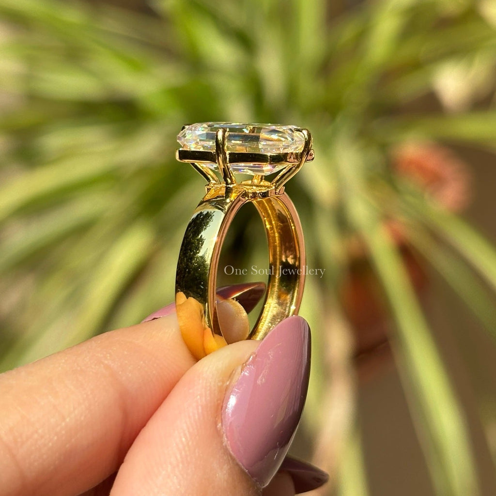 Old Mine Emerald Cut Moissanite Engagement Ring, 6.50 CT Krupp Cut Moissanite Ring, Thick Band Ring, Big Solitaire Celebrity Style Ring