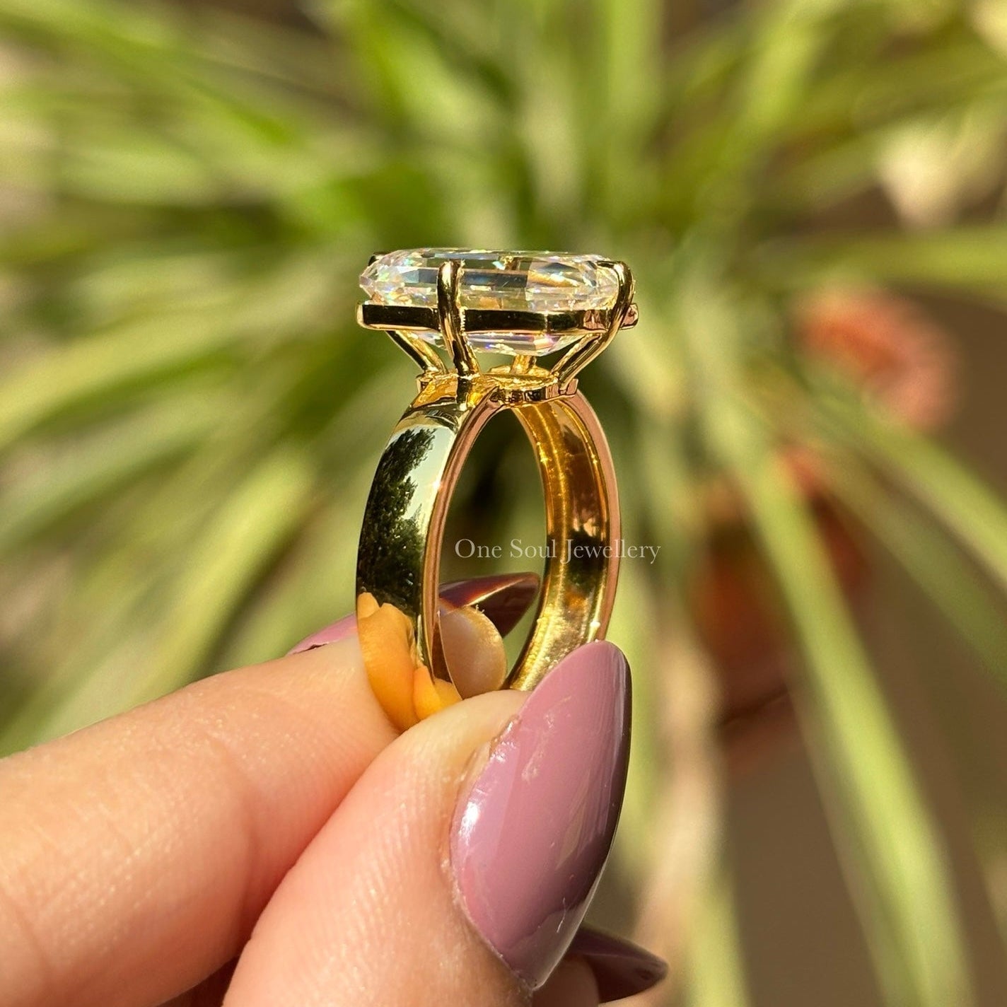 Old Mine Emerald Cut Moissanite Engagement Ring, 6.50 CT Krupp Cut Moissanite Ring, Thick Band Ring, Big Solitaire Celebrity Style Ring