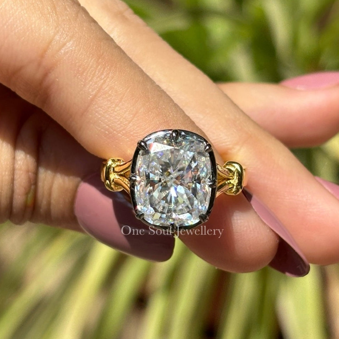 Georgian Antique 6.00 CT Cushion Moissanite Engagement Ring, Victorian Style Solitaire Wedding Ring, 14K Yellow Gold Ring, Art Deco Ring