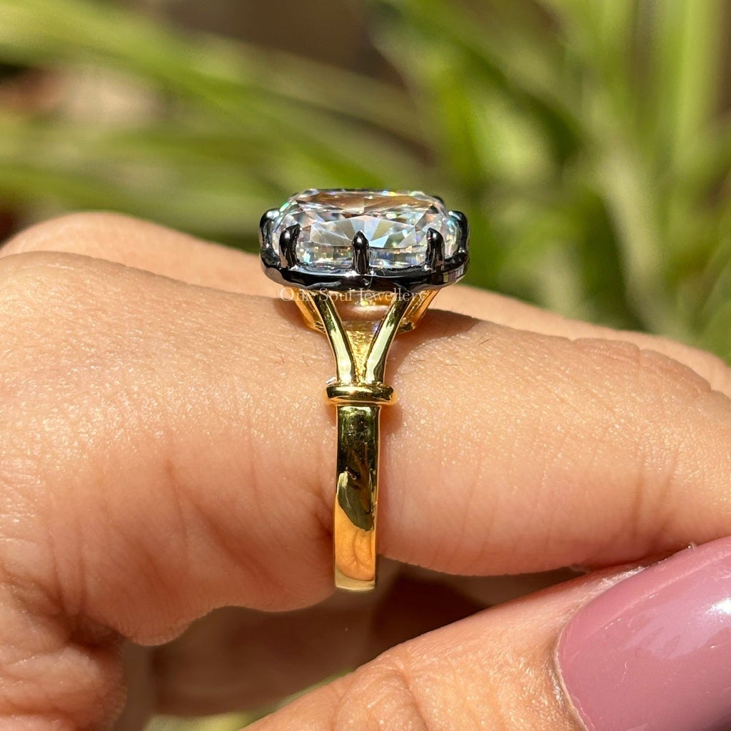 Georgian Antique 6.00 CT Cushion Moissanite Engagement Ring, Victorian Style Solitaire Wedding Ring, 14K Yellow Gold Ring, Art Deco Ring