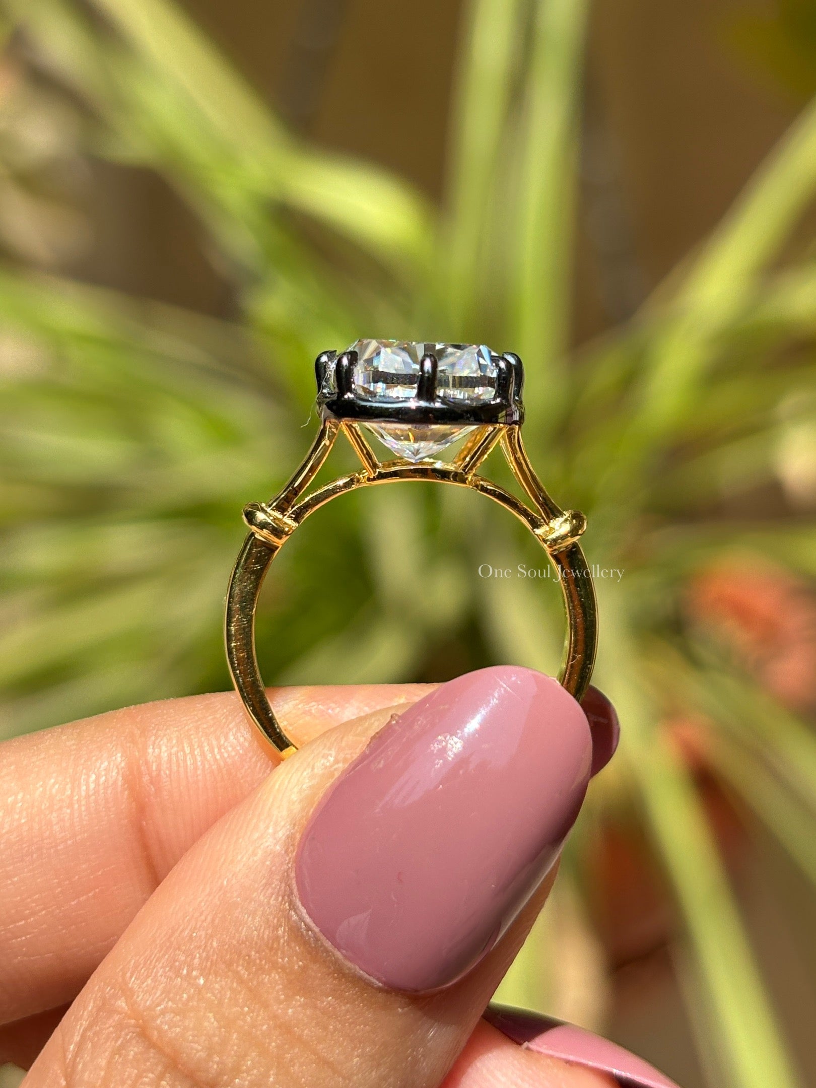 Georgian Cushion Moissanite Engagement Ring, 10K Yellow Gold Victorian Style Wedding Ring, Solitaire Proposal Ring