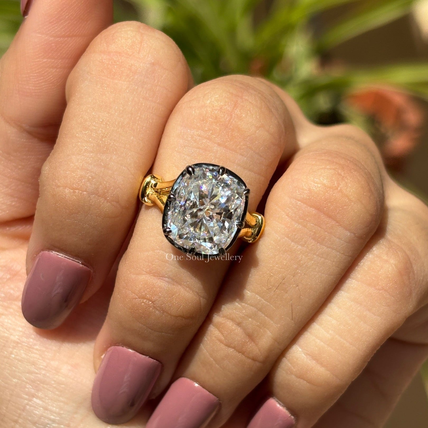 Georgian Cushion Moissanite Engagement Ring, 10K Yellow Gold Victorian Style Wedding Ring, Solitaire Proposal Ring, Bridesmaid Ring