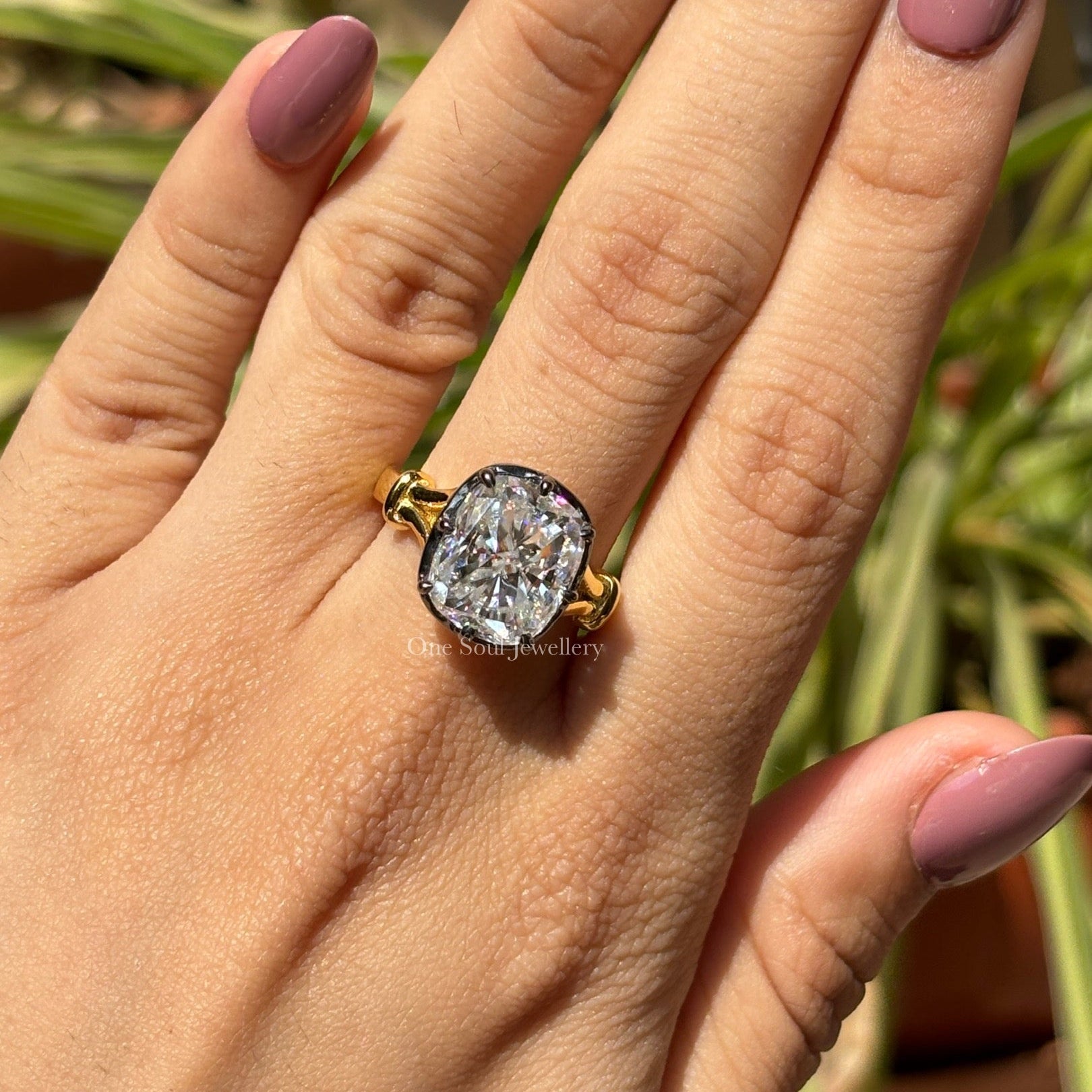 Georgian Cushion Moissanite Engagement Ring, 10K Yellow Gold Victorian Style Wedding Ring, Solitaire Proposal Ring, Bridesmaid Ring