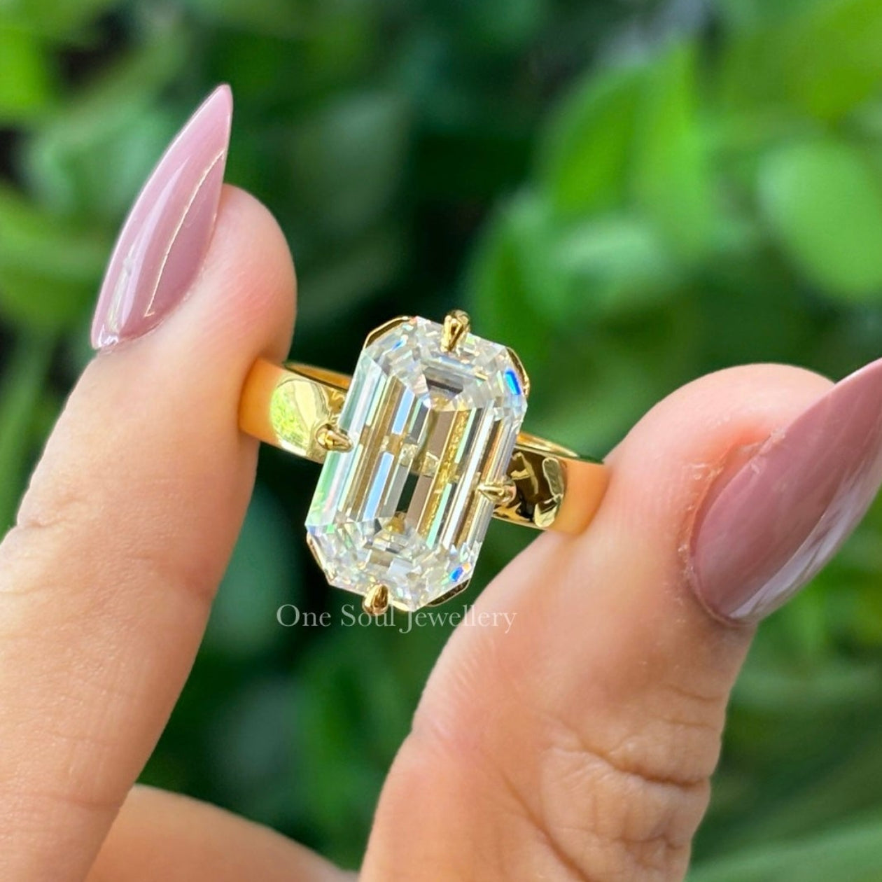 Old Mine Emerald Cut Moissanite Engagement Ring, 6.50 CT Krupp Cut Moissanite Ring, Thick Band Ring, Big Solitaire Celebrity Style Ring