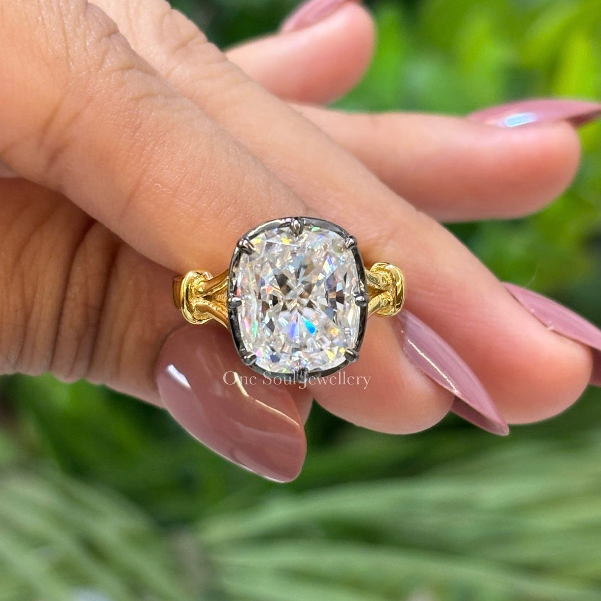 Georgian Cushion Moissanite Engagement Ring, 10K Yellow Gold Victorian Style Wedding Ring, Solitaire Proposal Ring, Bridesmaid Ring