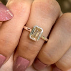 Bezel Set Emerald Moissanite Engagement Ring, 1.25 CT Yellow Emerald Moissanite Ring, Solitaire Wedding Ring, Proposal Ring Anniversary Gift