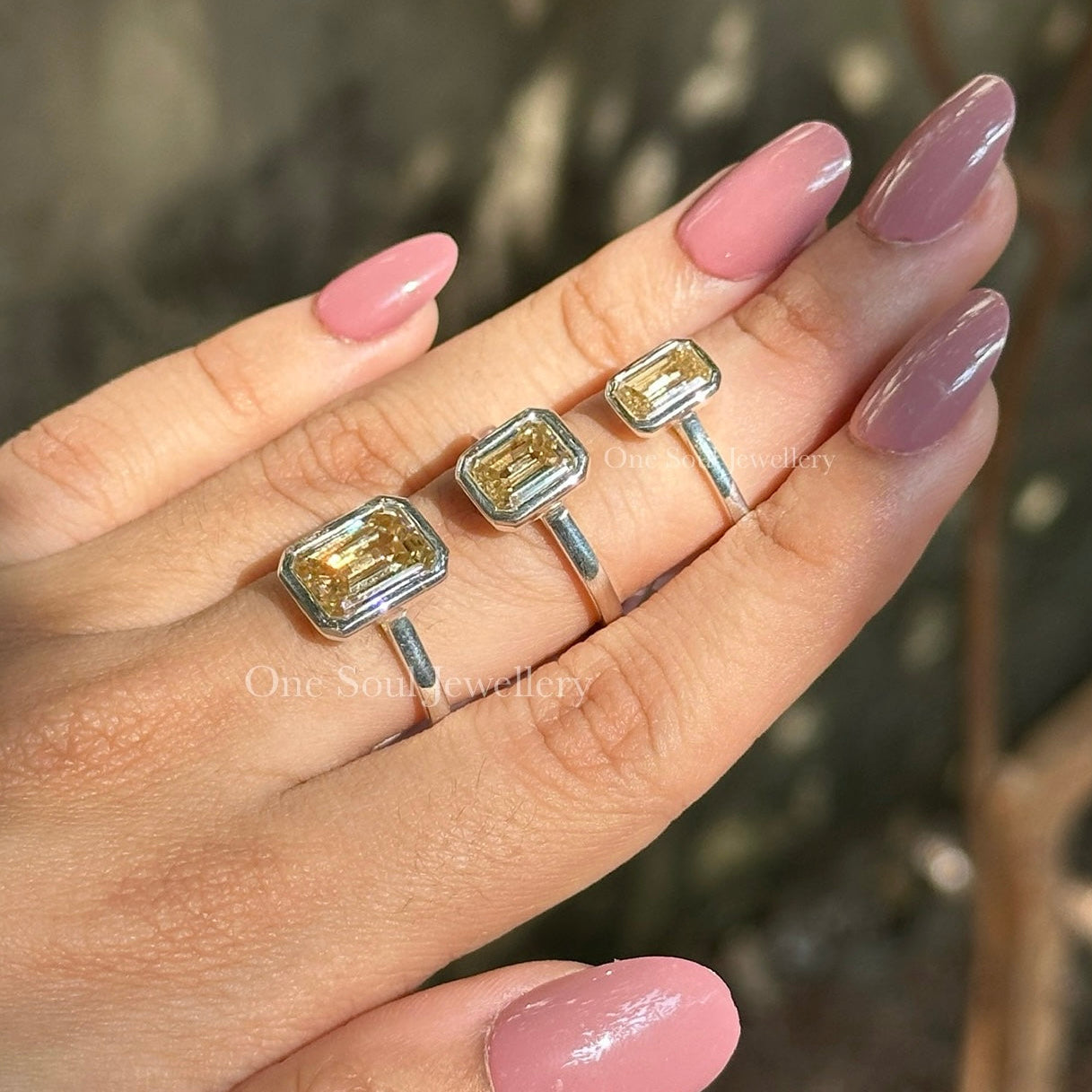 Canary Yellow Emerald Cut Moissanite Ring, Solitaire Engagement Ring, Bezel Set, Bridal Ring, Proposal Ring, Wedding Anniversary Gifts
