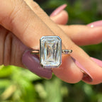 Colorless Criss Cut Moissanite Engagement Ring, Solitaire Proposal Ring, Bezel Set Wedding Ring, Bridal Ring, Cathedral Set White Gold Ring