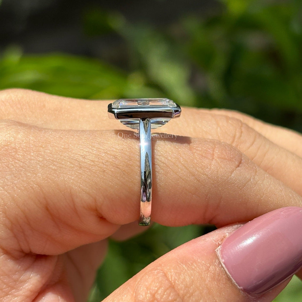 Colorless Criss Cut Moissanite Engagement Ring, Solitaire Proposal Ring, Bezel Set Wedding Ring, Bridal Ring, Cathedral Set White Gold Ring