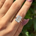 Colorless Criss Cut Moissanite Engagement Ring, Solitaire Proposal Ring, Bezel Set Wedding Ring, Bridal Ring, Cathedral Set White Gold Ring