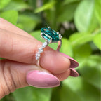 Dark Green Marquise Moissanite Engagement Ring, Claw Prongs, 10K/14K/18K Gold Wedding Ring, Accent Marquise Moissanite, Hidden Halo Ring