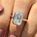 Colorless Criss Cut Moissanite Engagement Ring, Solitaire Proposal Ring, Bezel Set Wedding Ring, Bridal Ring, Cathedral Set White Gold Ring