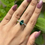 Dark Green Marquise Moissanite Engagement Ring, Claw Prongs, 10K/14K/18K Gold Wedding Ring, Accent Marquise Moissanite, Hidden Halo Ring